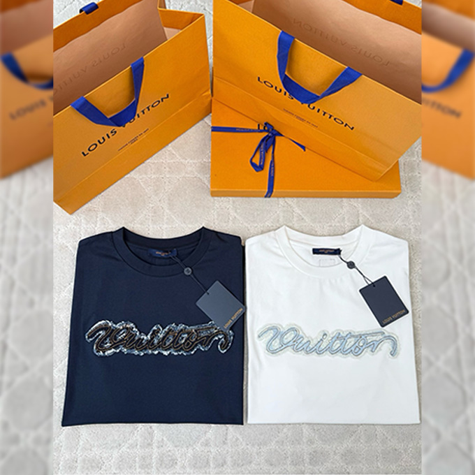 lv louis vuitton signature embroidered crew neck t-shirt